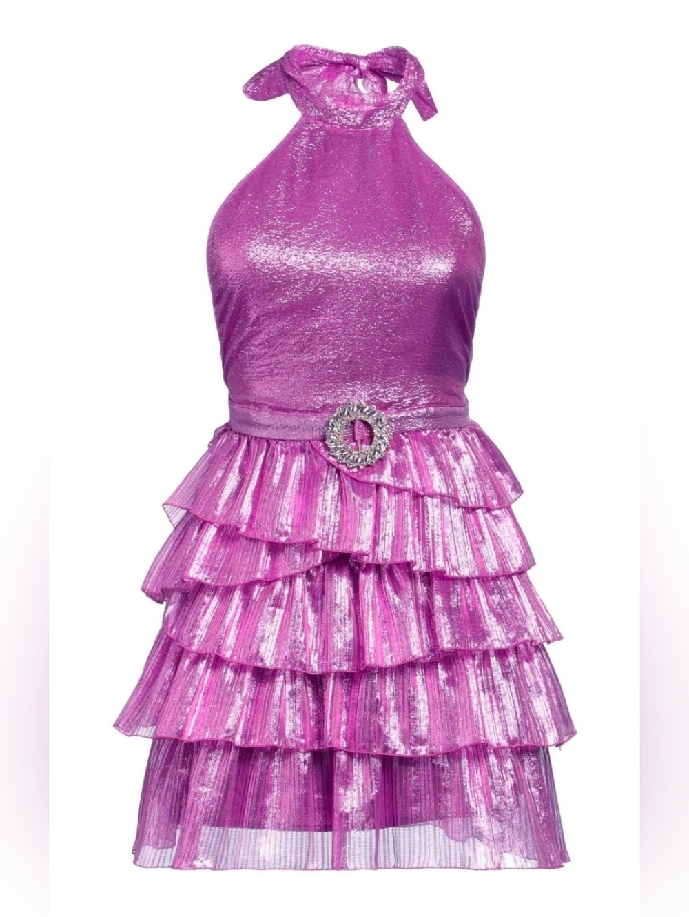 LA SEMAINE Paris® Mauve Crystal-Embellished Lamé Mini Circle Dress